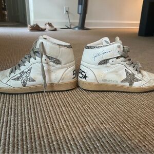 Golden Goose Cream High-Tops with Glitter Star